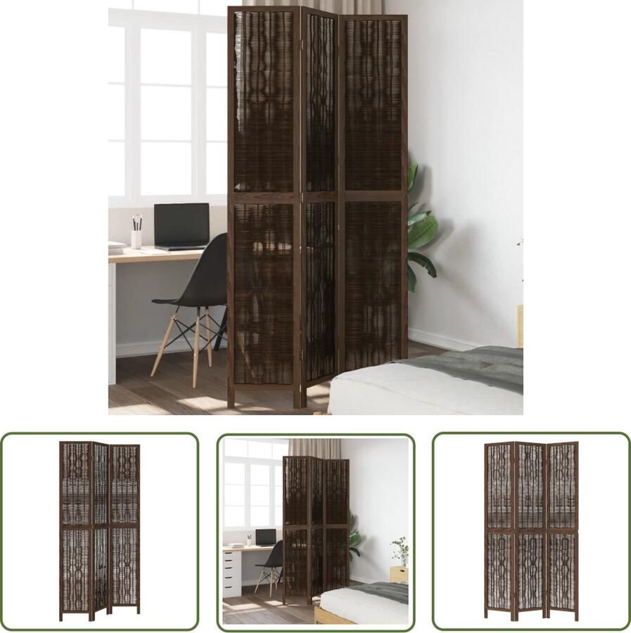 The Living Store Kamerscherm Elegant wilgentak met massief paulowniahout 105-110 x 200 cm Opvouwbaar Kamerscherm Scheidingswand Paulownia Hout Bruine Kamerdecoratie Vintage Style