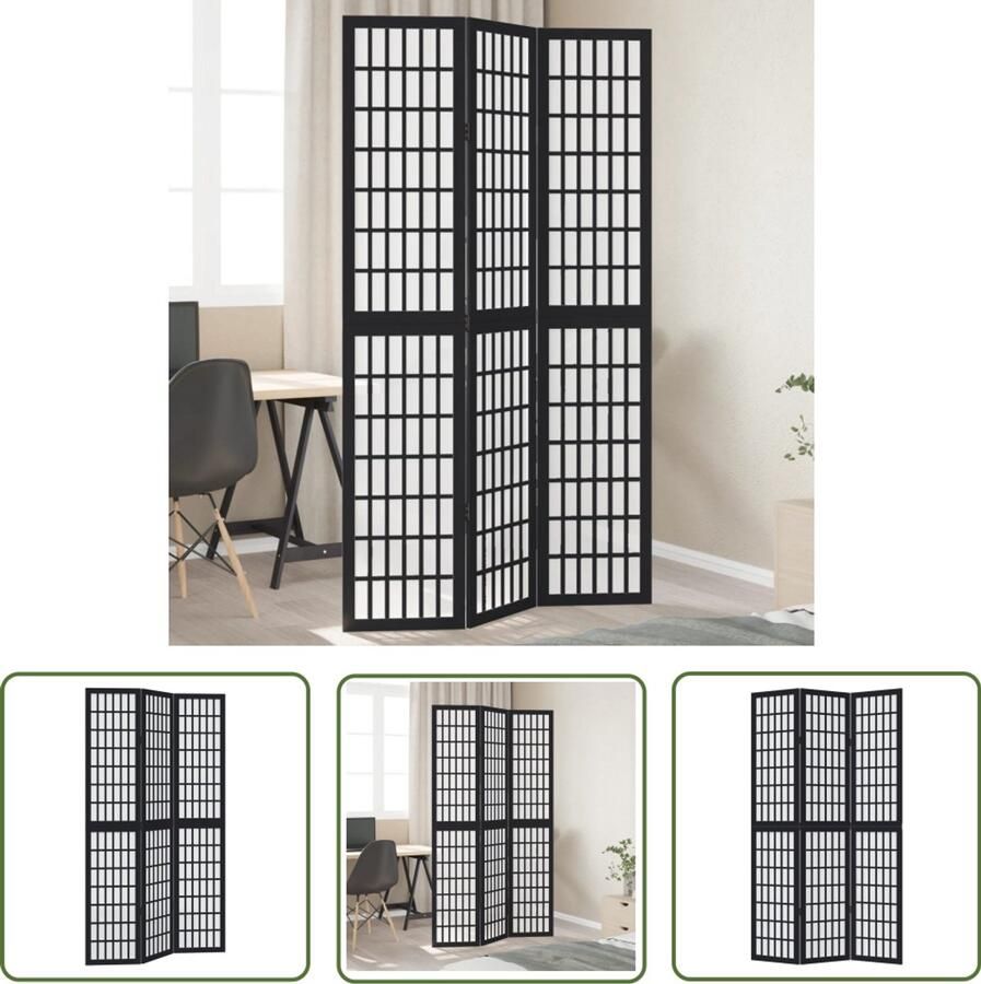 The Living Store Kamerscherm met 3 panelen massief paulowniahout zwart Kamerscherm Scheidingswand Houten Kamerdivider Privacy Screen Paulownia Hout
