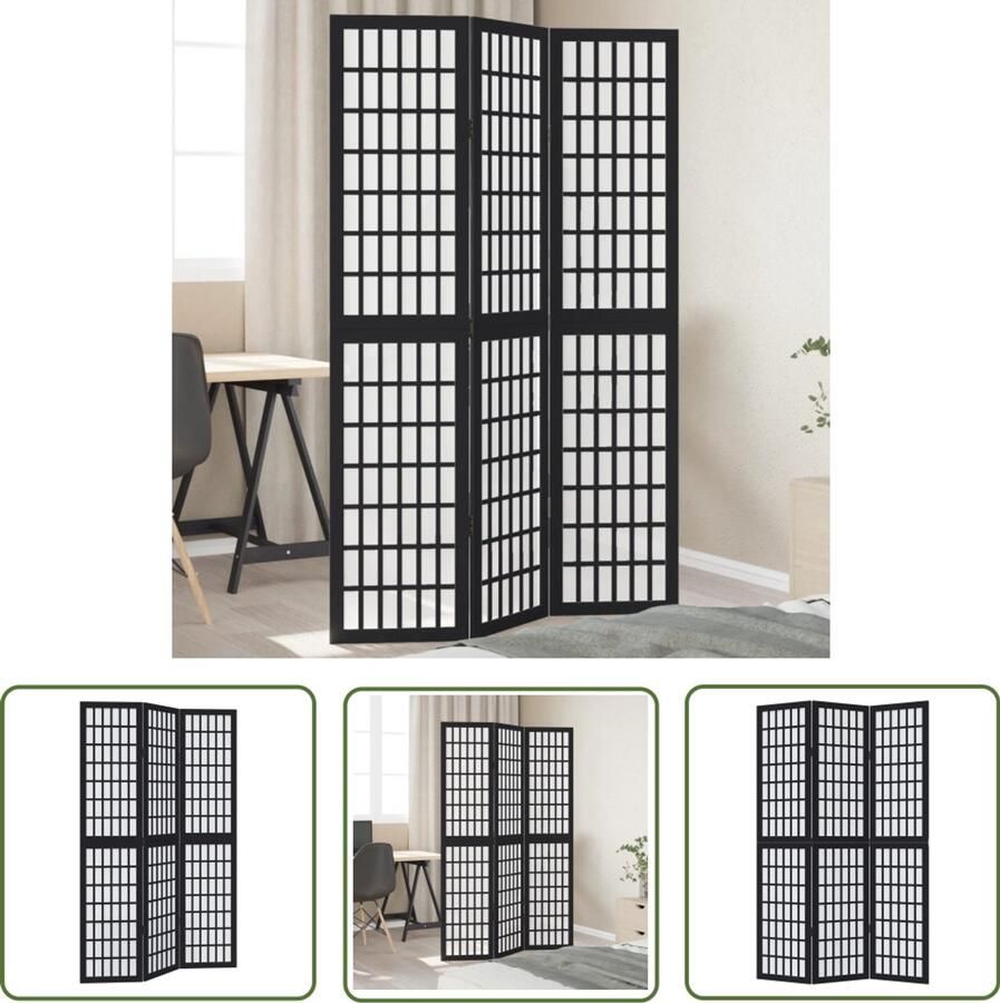 The Living Store Kamerscherm met 3 panelen massief paulowniahout zwart Kamerscherm Scheidingswand Privacy Screen Paulowniahout Zwart