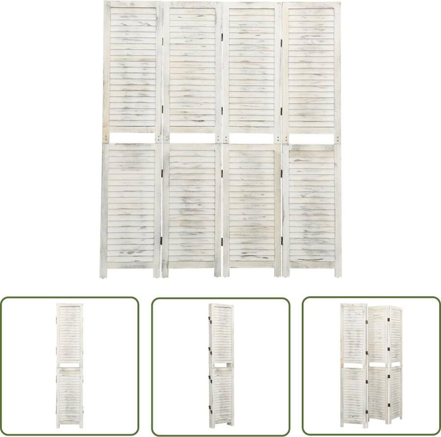 The Living Store Vrijstaande houten scheidingswand 140 x 165 cm Antiekwit Kamerscherm Scheidingswand Houten Scherm Vrijestaande Wand Paulowniahout