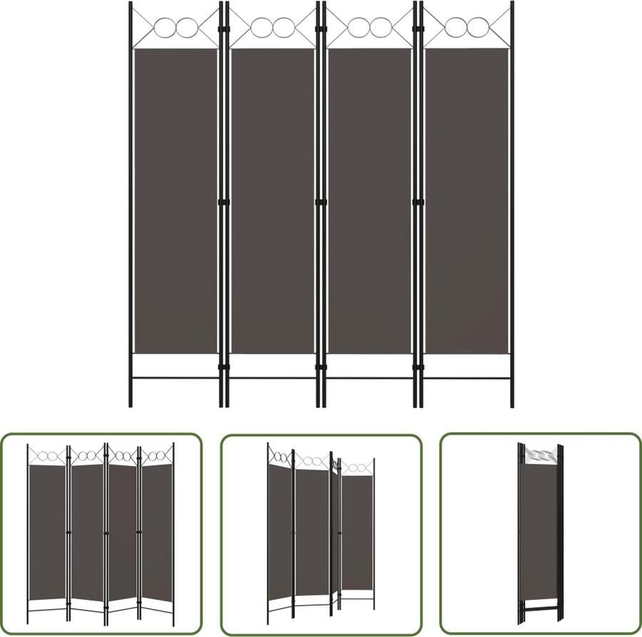 The Living Store Ruimteverdeler 4 panelen Antraciet 160 x 180 cm Gepoedercoat ijzer Kamerscherm Scheidingswand Privacy Screen Ruimtescheider Wanddecoratie