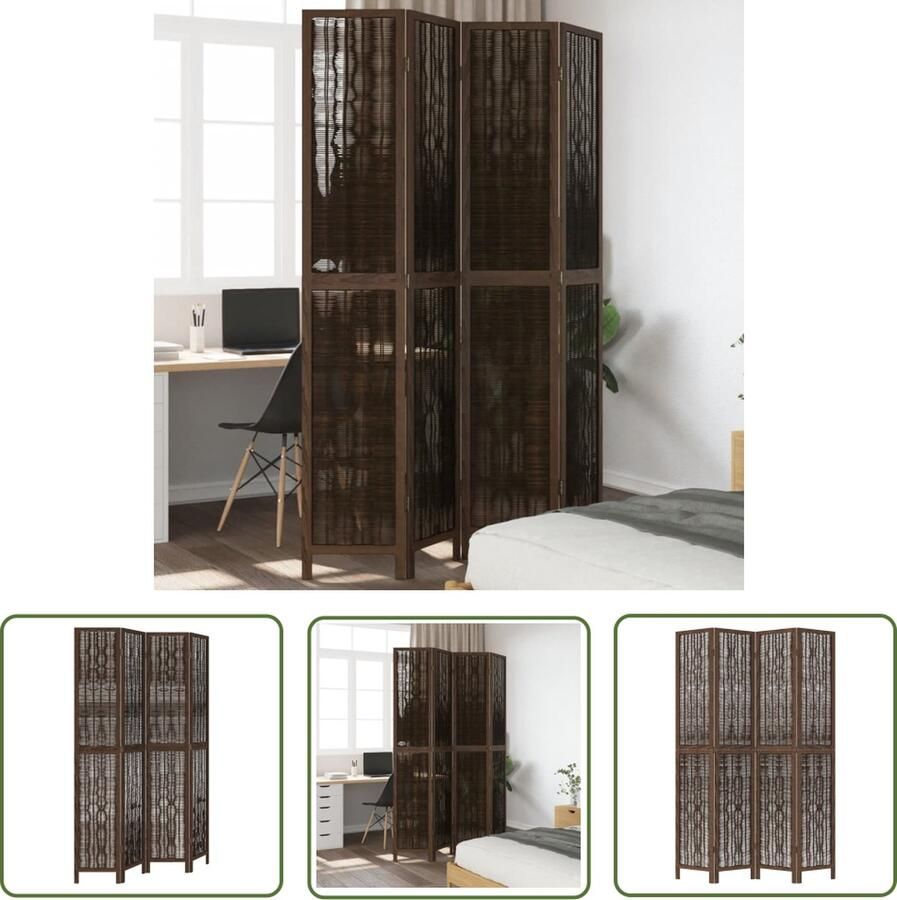 The Living Store Kamerscherm Wilgentak Donkerbruin 140-145 x 220 cm Massief Paulowniahout met verbrande uitstraling Kamerscherm Scheidingswand Paulowniahout Wilgentak Bruine Kleur