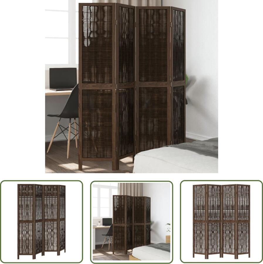 The Living Store Kamerscherm Wilgentak 140-145 x 180 cm Verbrande uitstraling Kamerscherm Scheidingswand Privacy Scherm Houten Kamersscherm Paulownia Hout