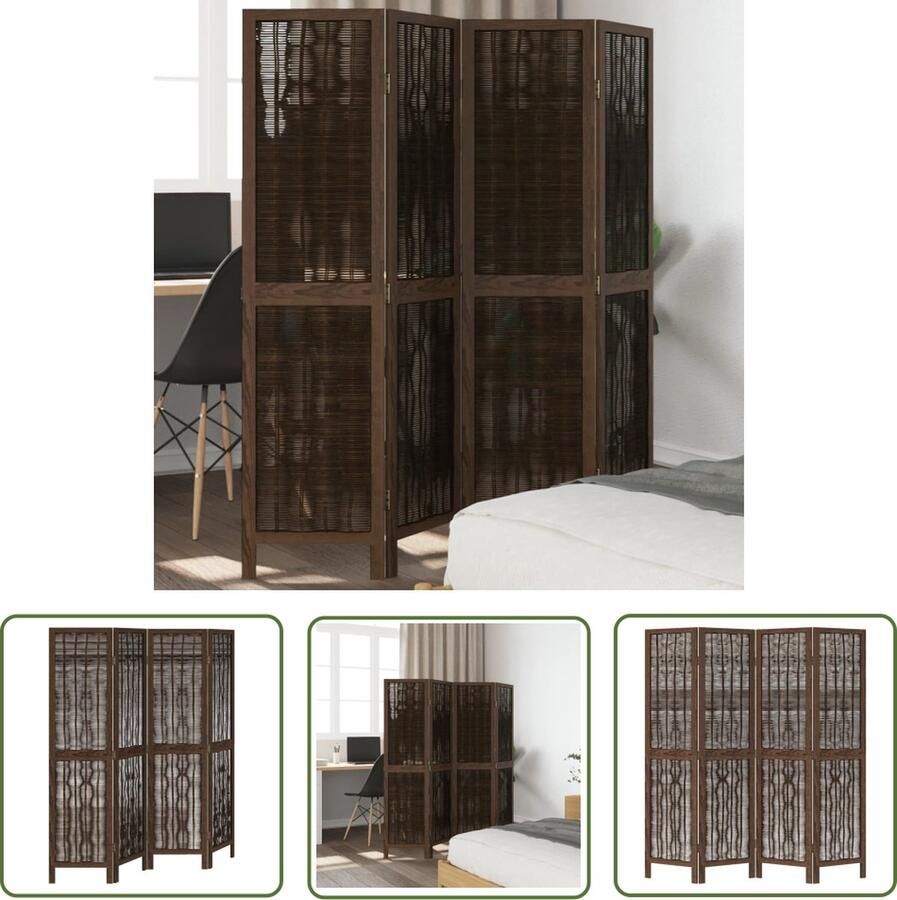 The Living Store Kamerscherm Wilgentakken Brand Look 140-145 x 160 cm Stabiel Paulowniahout Kamerscherm Scheidingswand Privacy Screen Wilgentakken Paulownia Hout