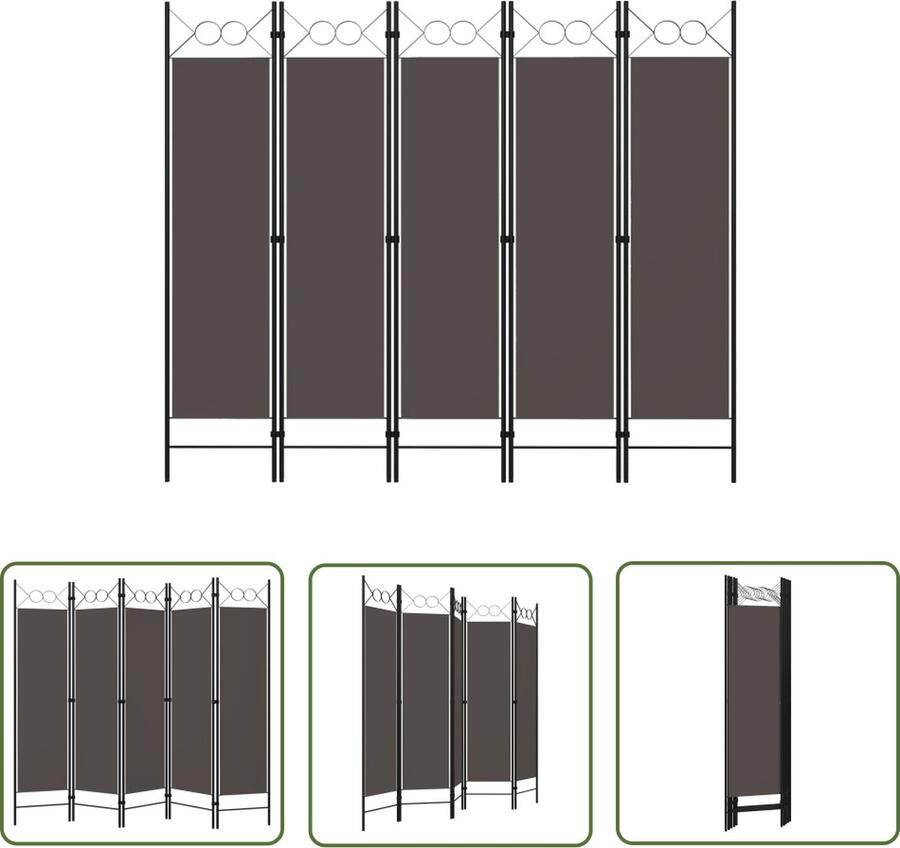 The Living Store Vrijstaande Ruimteverdeler 200 x 180 cm Antraciet Stof IJzer Kamerscherm Scheidingswand Paravent Ruimteverdeler Privacy Screen