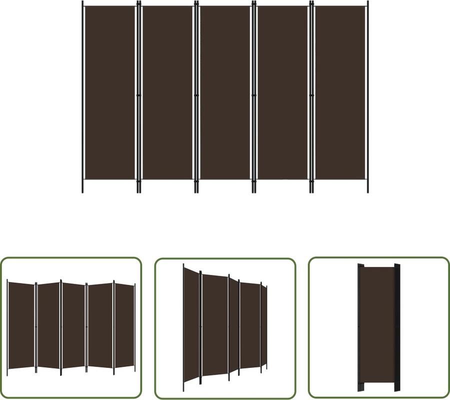 The Living Store Ruimteverdeler Bruin 250 x 180 cm Polyester Gepoedercoat ijzer Kamerscherm Scheidingswand Privacy Screen Room Divider Woonaccessoires