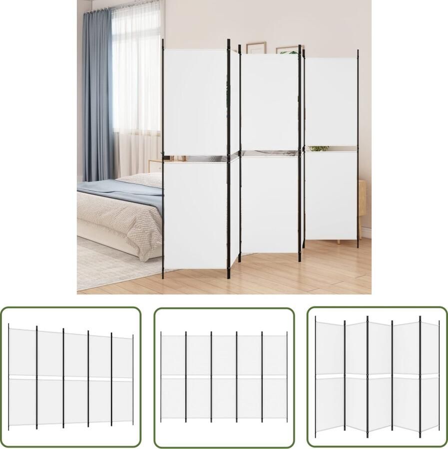The Living Store Kamerscherm Inklapbaar Privacy en Indeling 250 x 180 cm Wit Kamerscherm Scheidingswand Privacy Screen Wanddecoratie Meubilair