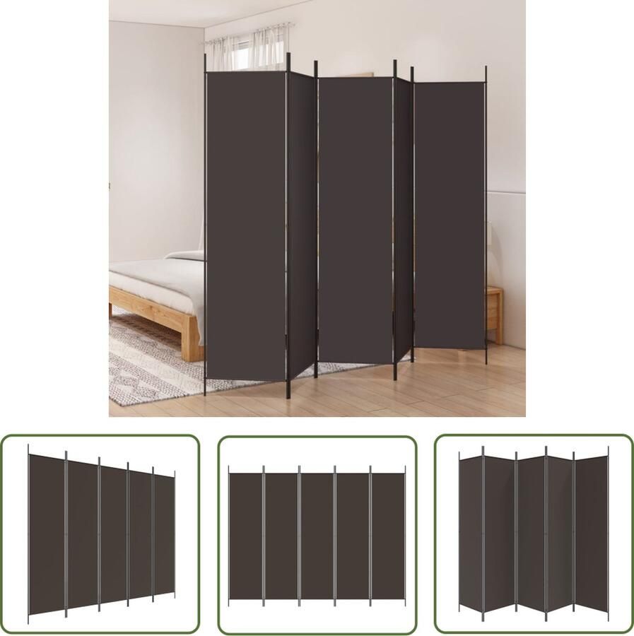 The Living Store Kamerscherm met 5 panelen 250x200 cm stof bruin Kamerscherm Scheidingswand Privacy Stoffen Wand Bruine Muurdecoratie