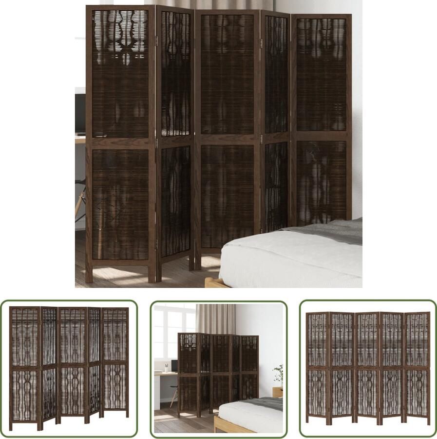 The Living Store Kamerscherm met 5 panelen massief paulowniahout donkerbruin Kamerscherm Scheidingswand Privacy Screen Wilgentakken Paulowniahout