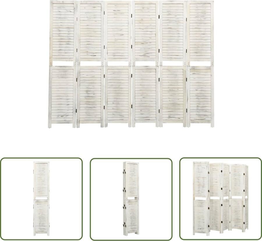 The Living Store Ruimteverdeler 6 panelen 215 x 166 cm Paulowniahout Antiekwit Kamerscherm Scheidingswand Houten Scherm Paulowniahout Antiek Wit