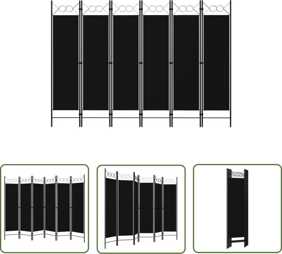 The Living Store Vrijstaand Ruimteverdeler 240 x 180 cm Zwarte Stof Kamerscherm Scheidingswand Paravent Privacy Screen Ruimtescheider