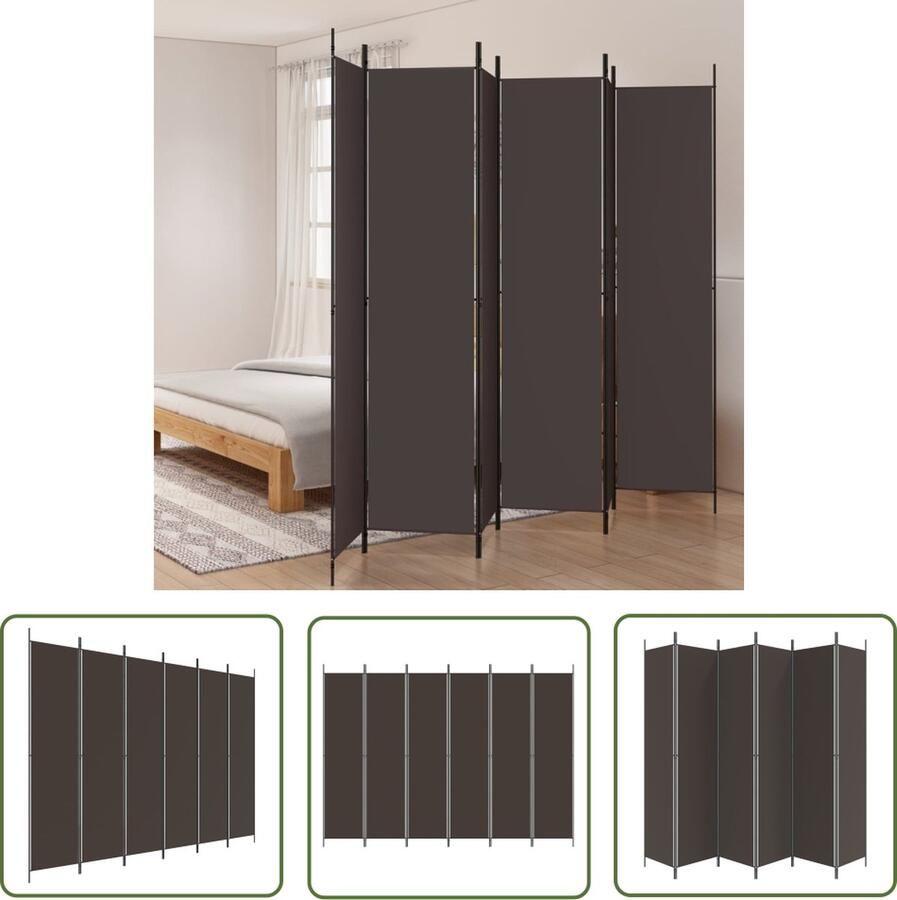 The Living Store Kamerscherm 6 Panelen 300 x 220 cm Bruin Inklapbaar Kamerscherm Scheidingswand Privacy Screen Bruin Kamerscherm Vouwenkamerscherm