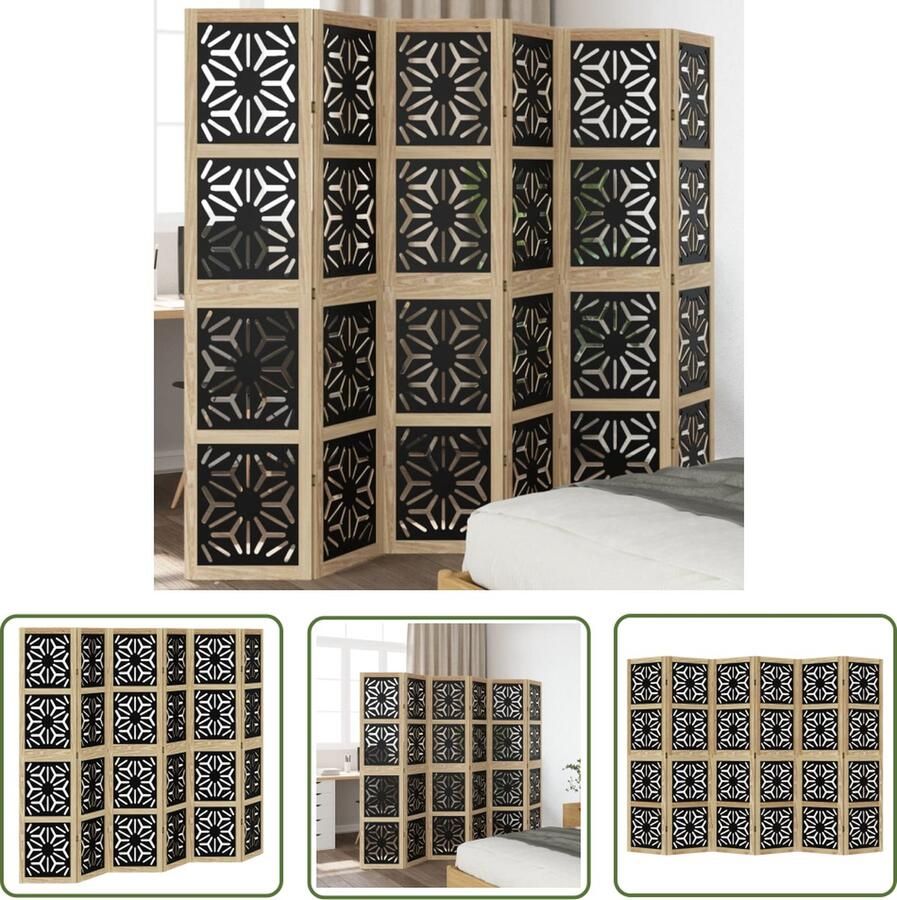 The Living Store Kamerscherm met 6 panelen massief paulowniahout bruin en zwart Kamerscherm Scheidingswand Houten Kamerscherm Paulowniahouten Kamerscherm Bruine Kamerscherm