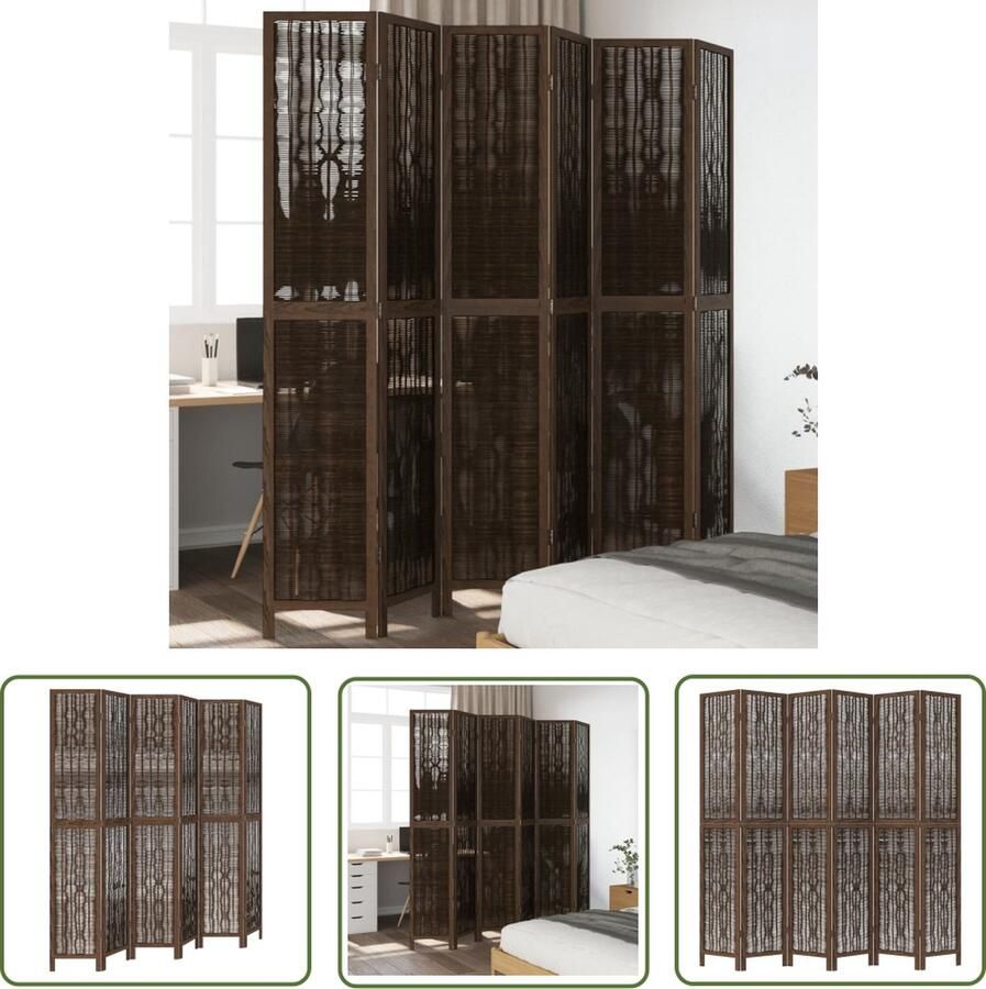 The Living Store Kamerscherm Brandlook Zesdelig 210-215 x 220 cm Massief Paulowniahout Kamerscherm Scheidingswand Paulownia Hout Bruine Kleur Vintage Style