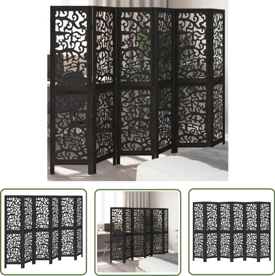 The Living Store Kamerscherm met 6 panelen massief paulowniahout zwart Kamerscherm Scheidingswand Houten Kamersscherm Paulowniahout Zwarte Kamersscherm
