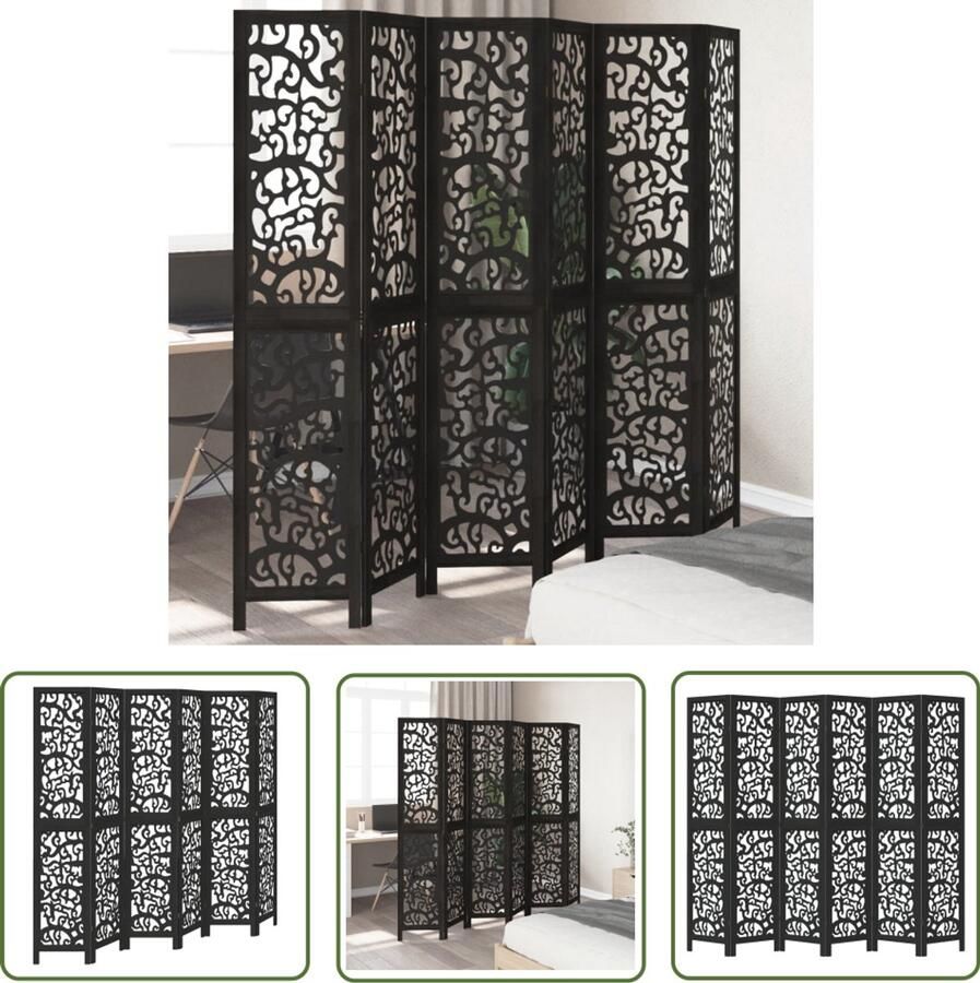 The Living Store Kamerscherm met 6 panelen massief paulowniahout zwart Kamerscherm Scheidingswand Houten Kamersscherm Paulowniahouten Schermm Interieurdecoratie