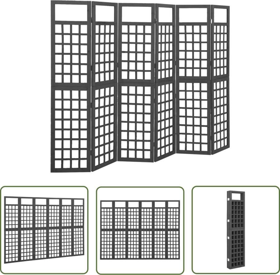 The Living Store Kamerscherm trellis met 6 panelen 242 5x180 cm vurenhout zwart Kamerscherm Scheidingswand Plantenrek Trellis Vurenhout