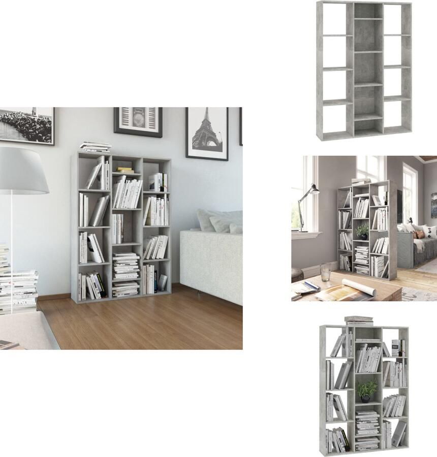 VidaXL Scheidingswand Scheidingswanden Kamerverdeler Kamerverdelers Kamerscherm boekenkast 100x24x140 cm bewerkt hout betongrijs