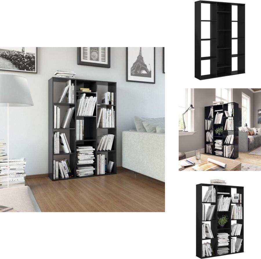 VidaXL Scheidingswand Scheidingswanden Kamerverdeler Kamerverdelers Kamerscherm boekenkast 100x24x140 cm spaanplaat hoogglans zwart