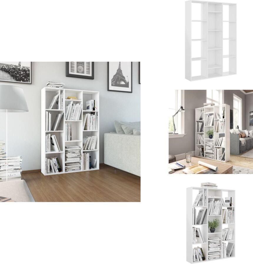 VidaXL Scheidingswand Scheidingswanden Kamerverdeler Kamerverdelers Kamerscherm boekenkast 100x24x140 cm bewerkt hout hoogglans wit