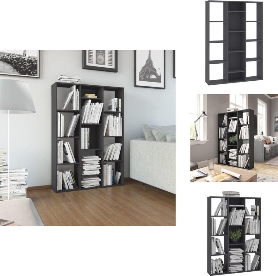 VidaXL Scheidingswand Scheidingswanden Kamerverdeler Kamerverdelers Kamerscherm boekenkast 100x24x140 cm bewerkt hout grijs