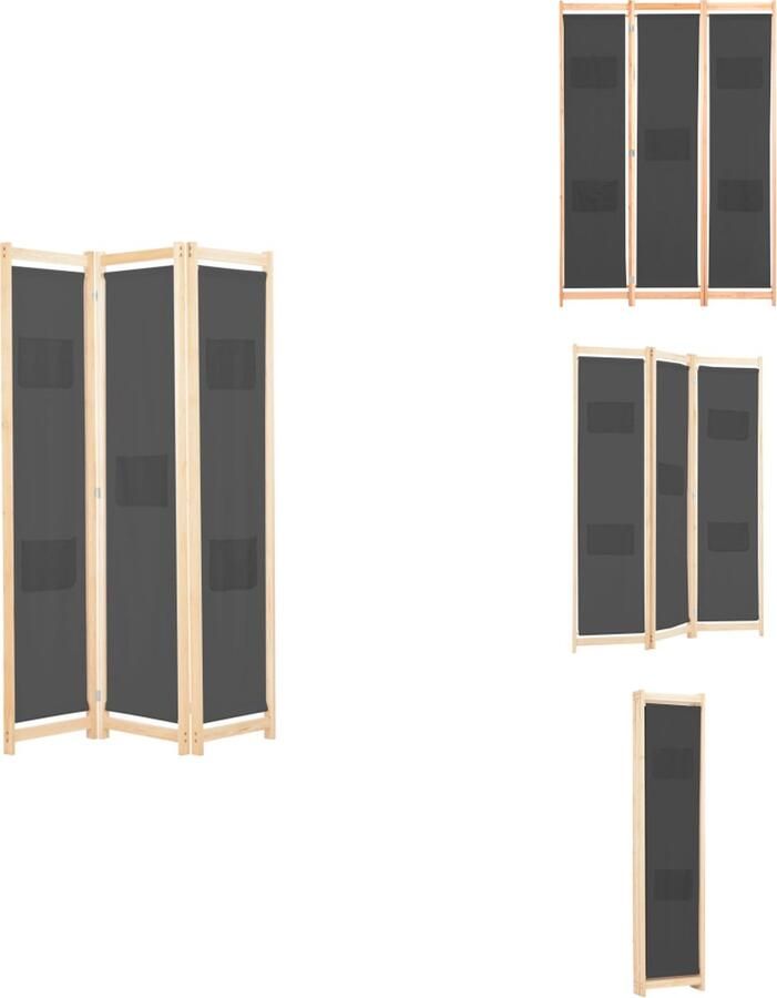 VidaXL Scheidingswand Scheidingswanden Ruimteverdeler Ruimteverdelers Kamerscherm met 3 panelen 120x170x4 cm stof grijs