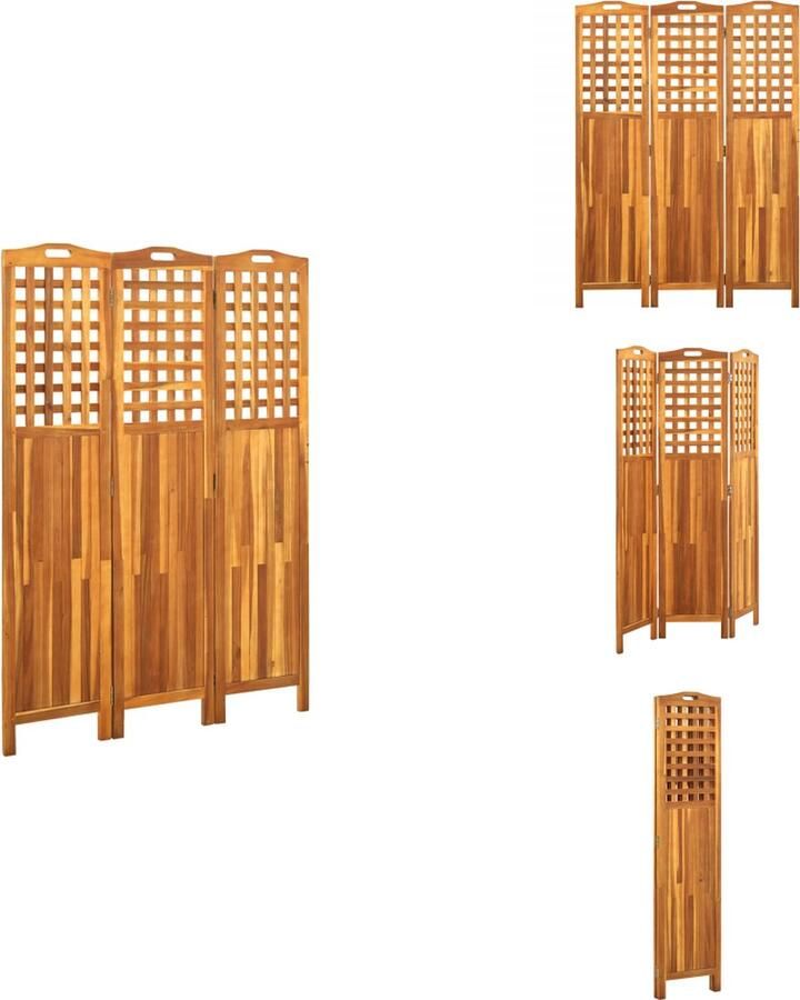 VidaXL Scheidingswand Scheidingswanden Ruimteverdeler Ruimteverdelers Kamerscherm met 3 panelen 121x2x170 cm massief acaciahout