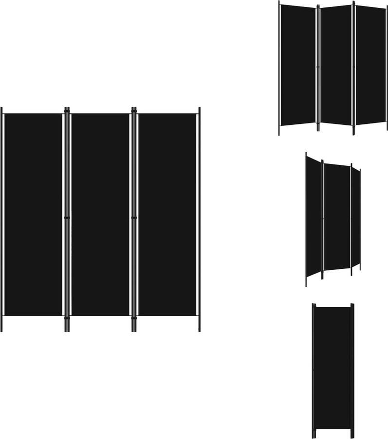 VidaXL Scheidingswand Scheidingswanden Ruimteverdeler Ruimteverdelers Kamerscherm met 3 panelen 150x180 cm zwart