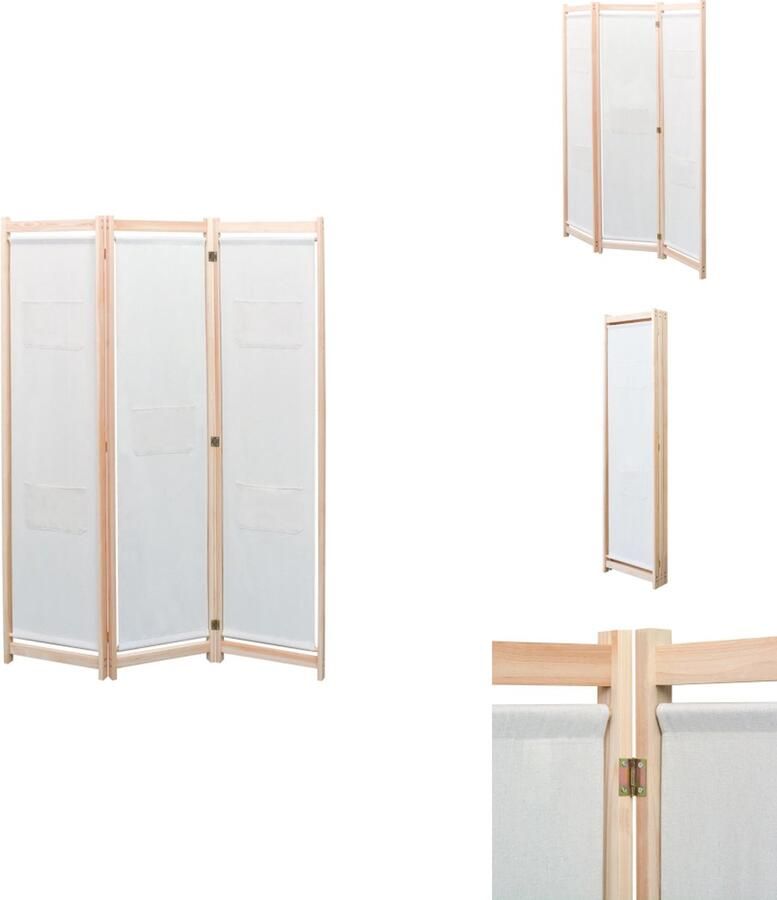 VidaXL Scheidingswand Scheidingswanden Ruimteverdeler Ruimteverdelers Kamerscherm met 3 panelen 120x170x4 cm stof crème