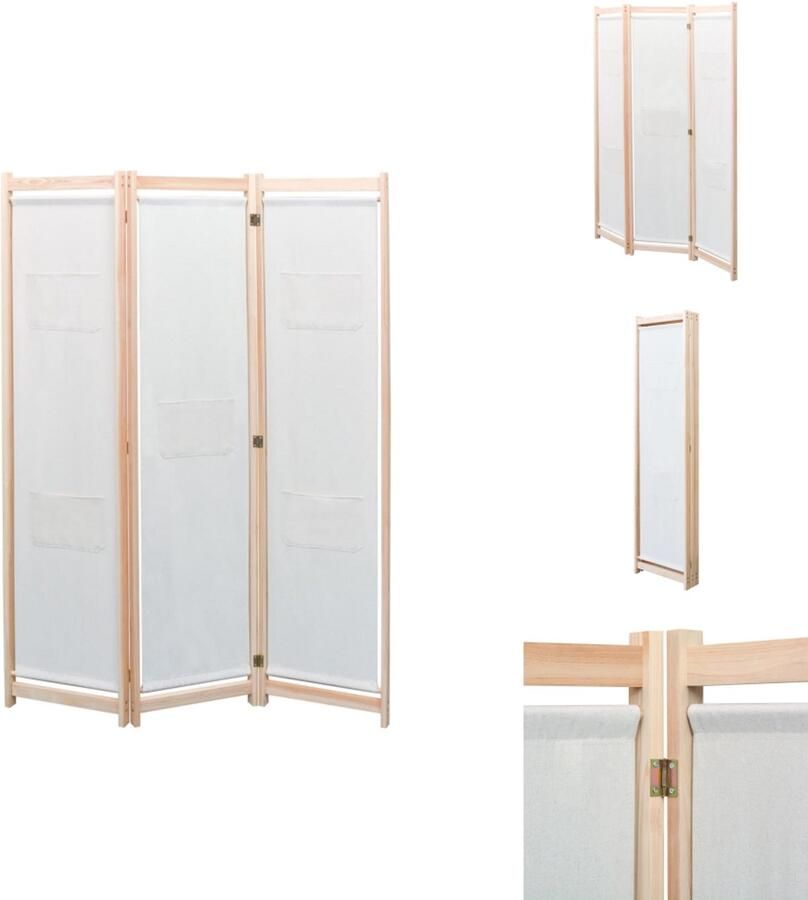 The Living Store Kamerverdeler 3 panels 120 x 170 x 4 cm Crème Houten frame Kamerdivider Scheidingswand Ruimteverdeler Kledingkast Divider Wanddecoratie - Foto 2