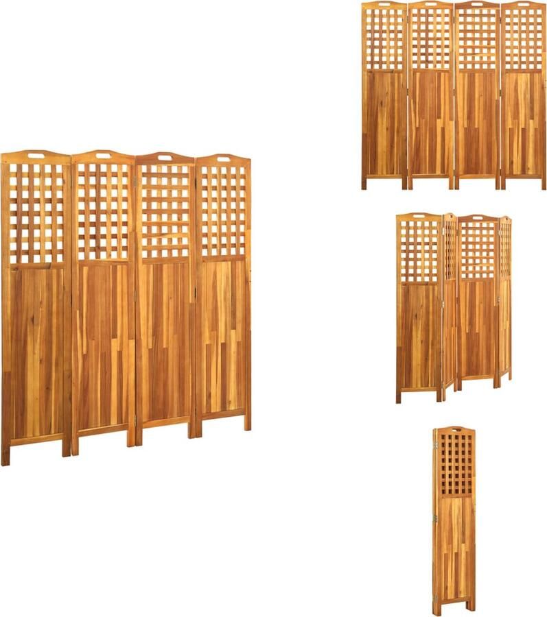 VidaXL Scheidingswand Scheidingswanden Ruimteverdeler Ruimteverdelers Kamerscherm met 4 panelen 161x2x170 cm massief acaciahout