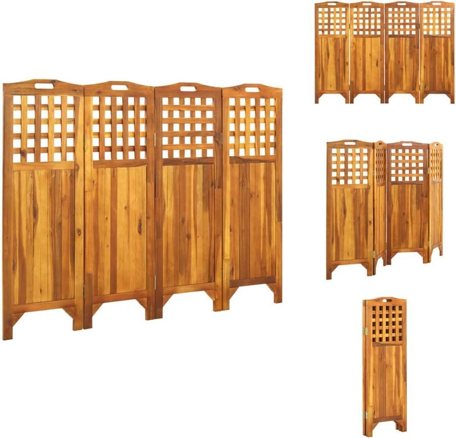 VidaXL Scheidingswand Scheidingswanden Ruimteverdeler Ruimteverdelers Kamerscherm met 4 panelen 161x2x120 cm massief acaciahout