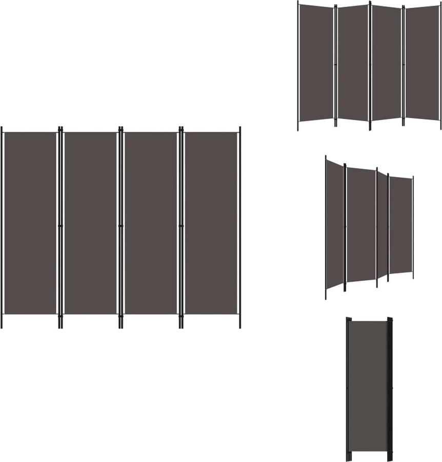 VidaXL Scheidingswand Scheidingswanden Ruimteverdeler Ruimteverdelers Kamerscherm met 4 panelen 200x180 cm antraciet