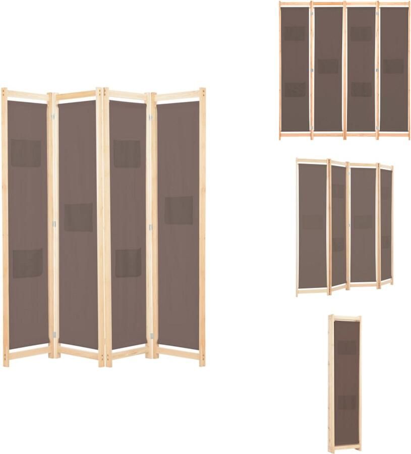 VidaXL Scheidingswand Scheidingswanden Ruimteverdeler Ruimteverdelers Kamerscherm met 4 panelen 160x170x4 cm stof bruin