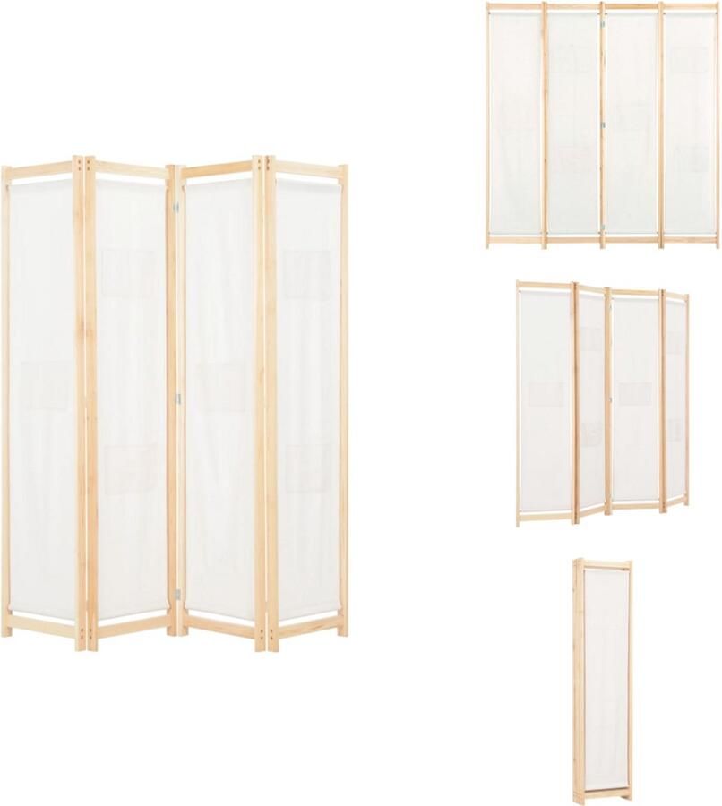 VidaXL Kamerscherm met 4 panelen 160x170x4 cm stof crÃ¨me - Foto 2