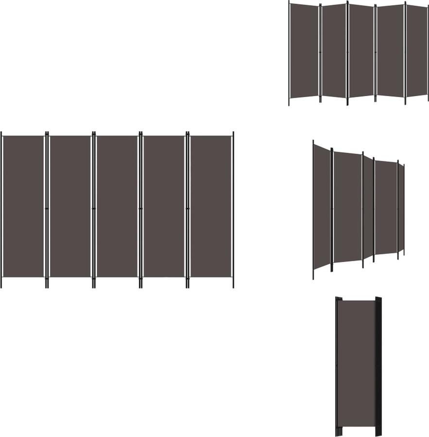 VidaXL Scheidingswand Scheidingswanden Ruimteverdeler Ruimteverdelers Kamerscherm met 5 panelen 250x180 cm antraciet