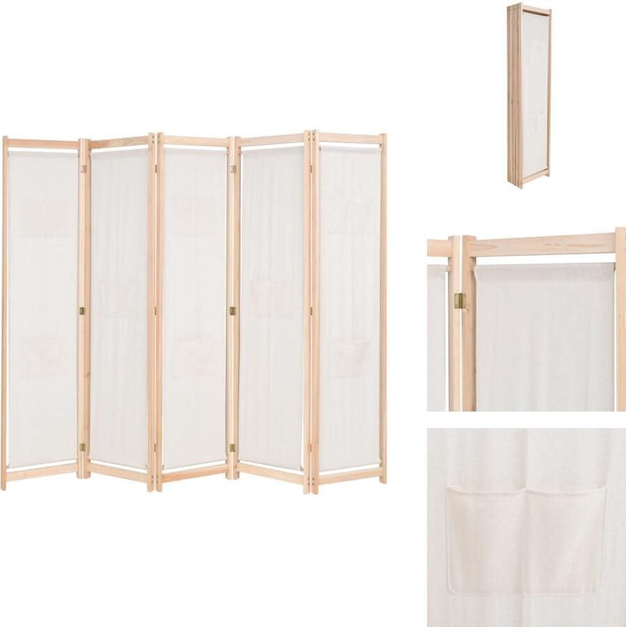 VidaXL Scheidingswand Scheidingswanden Ruimteverdeler Ruimteverdelers Kamerscherm met 5 panelen 200x170x4 cm stof crème