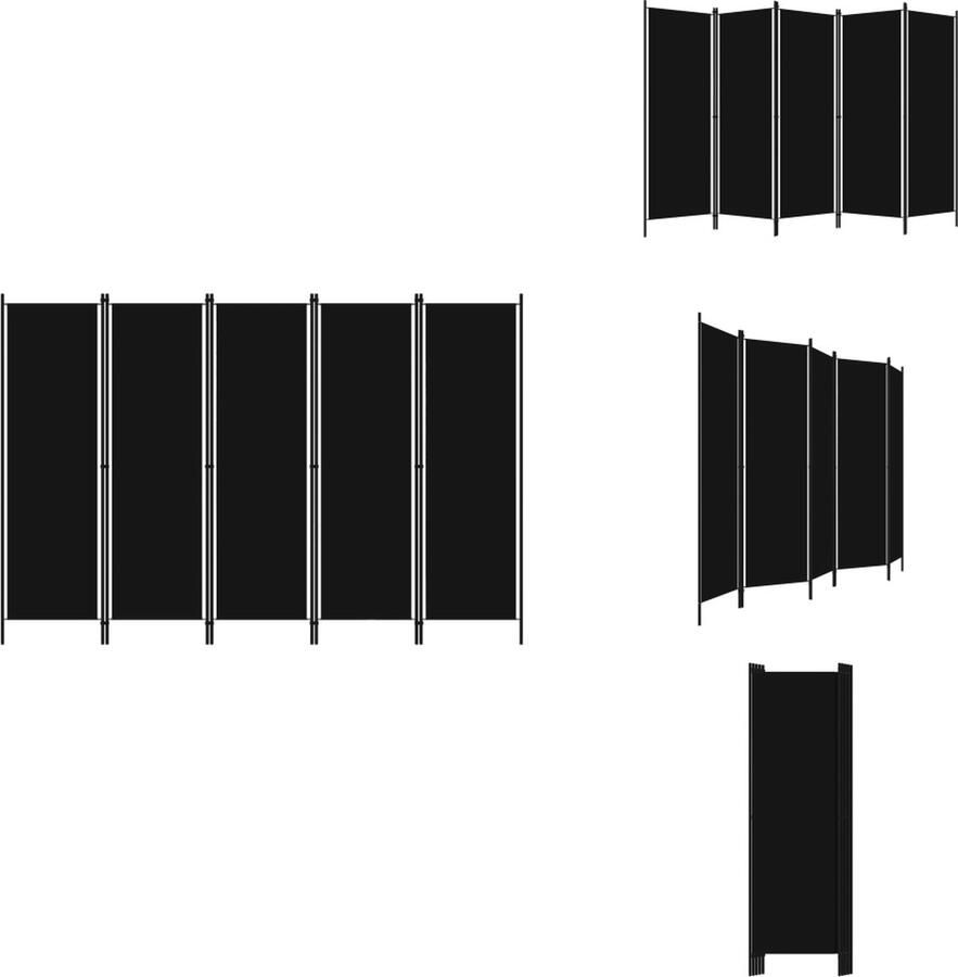 VidaXL Scheidingswand Scheidingswanden Ruimteverdeler Ruimteverdelers Kamerscherm met 5 panelen 250x180 cm zwart