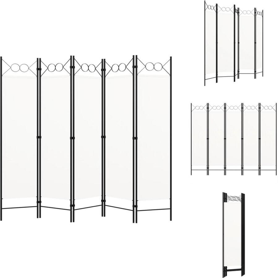 VidaXL Scheidingswand Scheidingswanden Ruimteverdeler Ruimteverdelers Kamerscherm met 5 panelen 200x180 cm wit