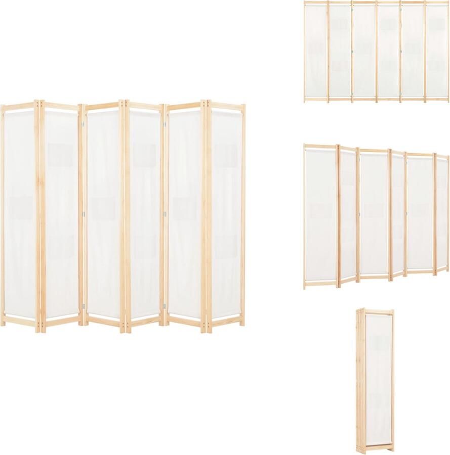 VidaXL Scheidingswand Scheidingswanden Ruimteverdeler Ruimteverdelers Kamerscherm met 6 panelen 240x170x4 cm stof crème