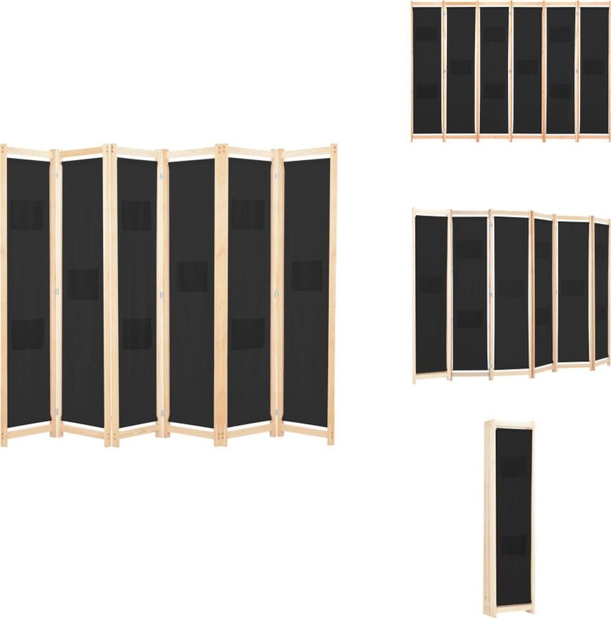VidaXL Scheidingswand Scheidingswanden Ruimteverdeler Ruimteverdelers Kamerscherm met 6 panelen 240x170x4 cm stof zwart
