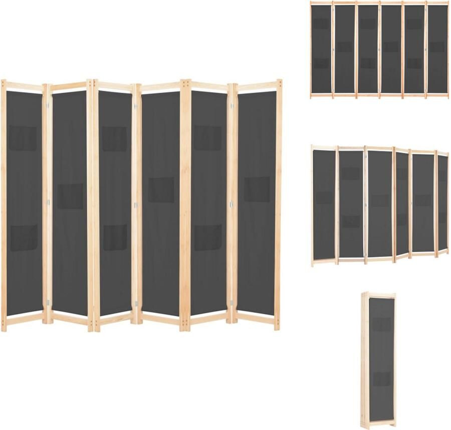 VidaXL Scheidingswand Scheidingswanden Ruimteverdeler Ruimteverdelers Kamerscherm met 6 panelen 240x170x4 cm stof grijs
