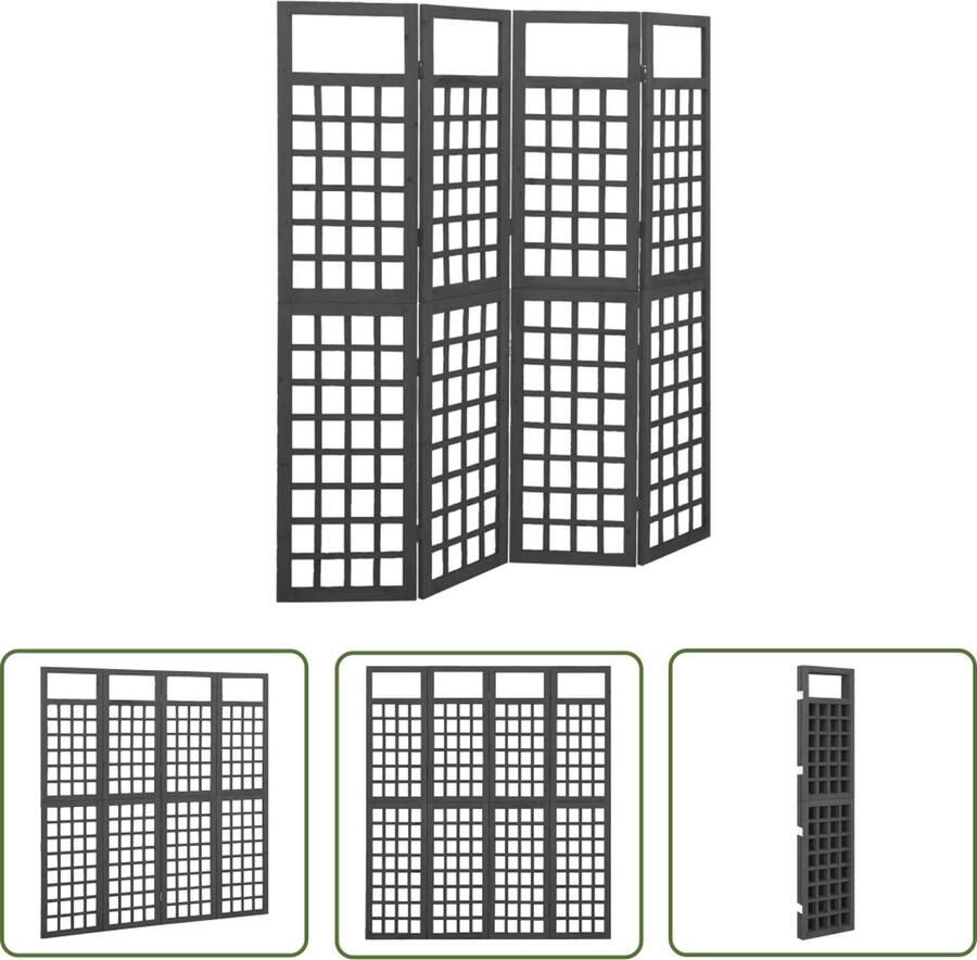 The Living Store Kamerscherm trellis met 4 panelen161x180 cm vurenhout zwart Kamerscherm Scherm Partitionwand Plantenrek Trellis