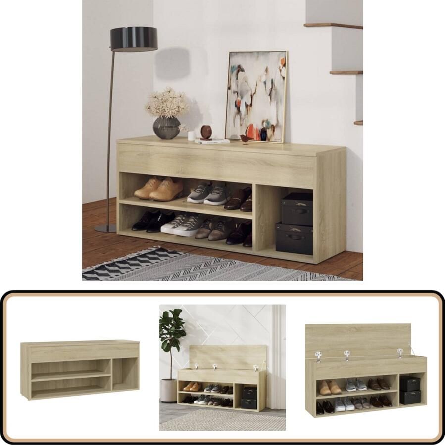 VidaXL Schoenbank 105x30x45 cm Sonoma eiken Hout Schoenenbank Opbergbank Houten Bank Bruine Bank Salontafel