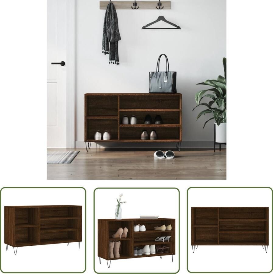 The Living Store Schoenenkast Elegant Opbergen Afmeting- 102 x 36 x 60 cm Ken- Duurzaam Kleur- Bruineiken Elegante Schoenenkast Schoenen Kast Houten Schoenenkast Bruine Schoenenkast Schoenen Organisatie