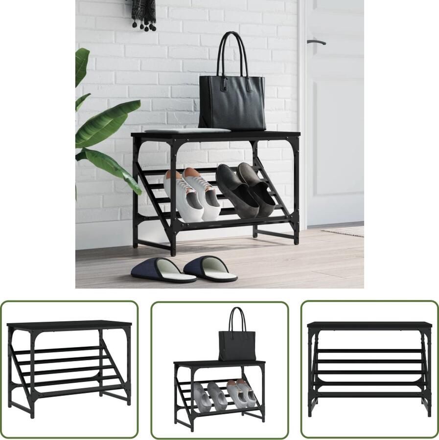 The Living Store Schoenenrek Klassiek Houten Zwart 60 x 30 x 45 cm Schoenenrek Schoenen Kast Houten Schoenenrek Klassiek Schoenenrek Zwart Schoenenrek