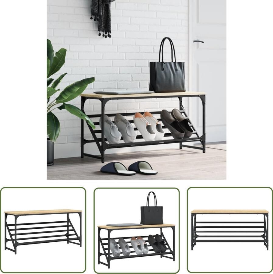 The Living Store Schoenenrek Klassiek Sonoma Eiken 90 x 30 x 45 cm Duurzaam Stabiel Schoenenrek Schoenen Kast Houten Schoenenrek Vintage Schoenenrek Entree Meubilair