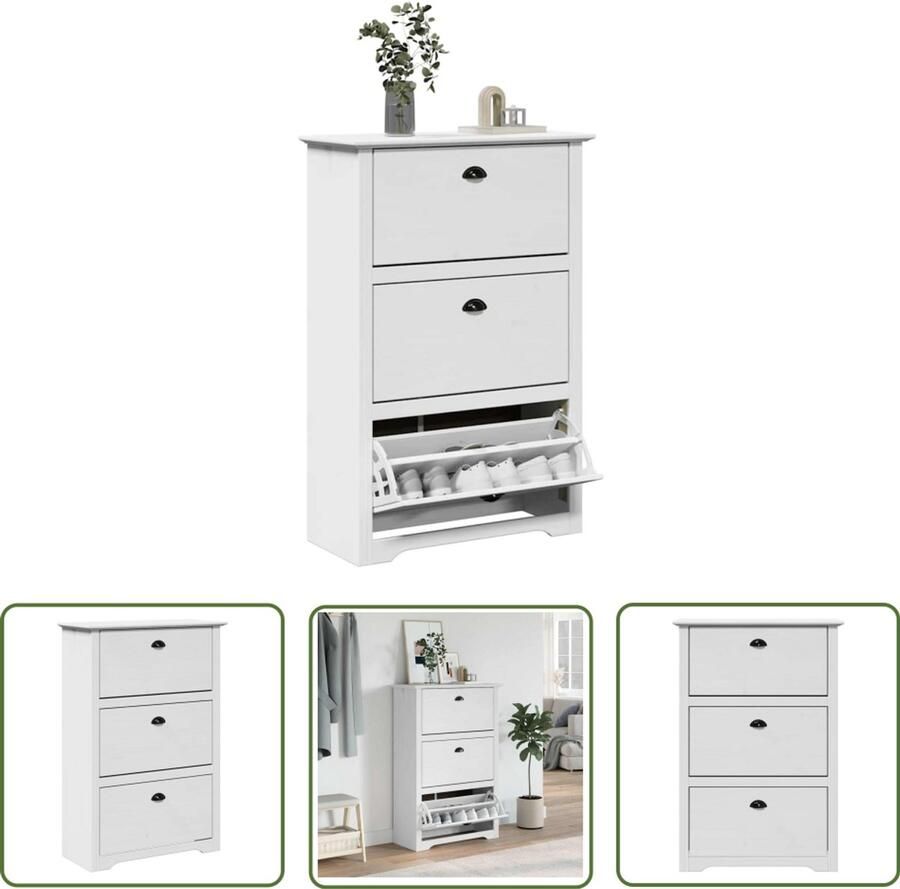 VidaXL Schoenen Kast Schoenenrek BODO 80x35x118 cm wit Houten Schoenenrek Garderobe Bergruimte