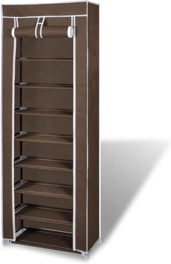 The Living Store Stoffen schoenenrek met hoes 162 x 57 x 29 cm bruin Schoenenrek Schoenen Kast Schoenen Organisatie Opslagruimte Bruine Schoenenkast - Foto 2