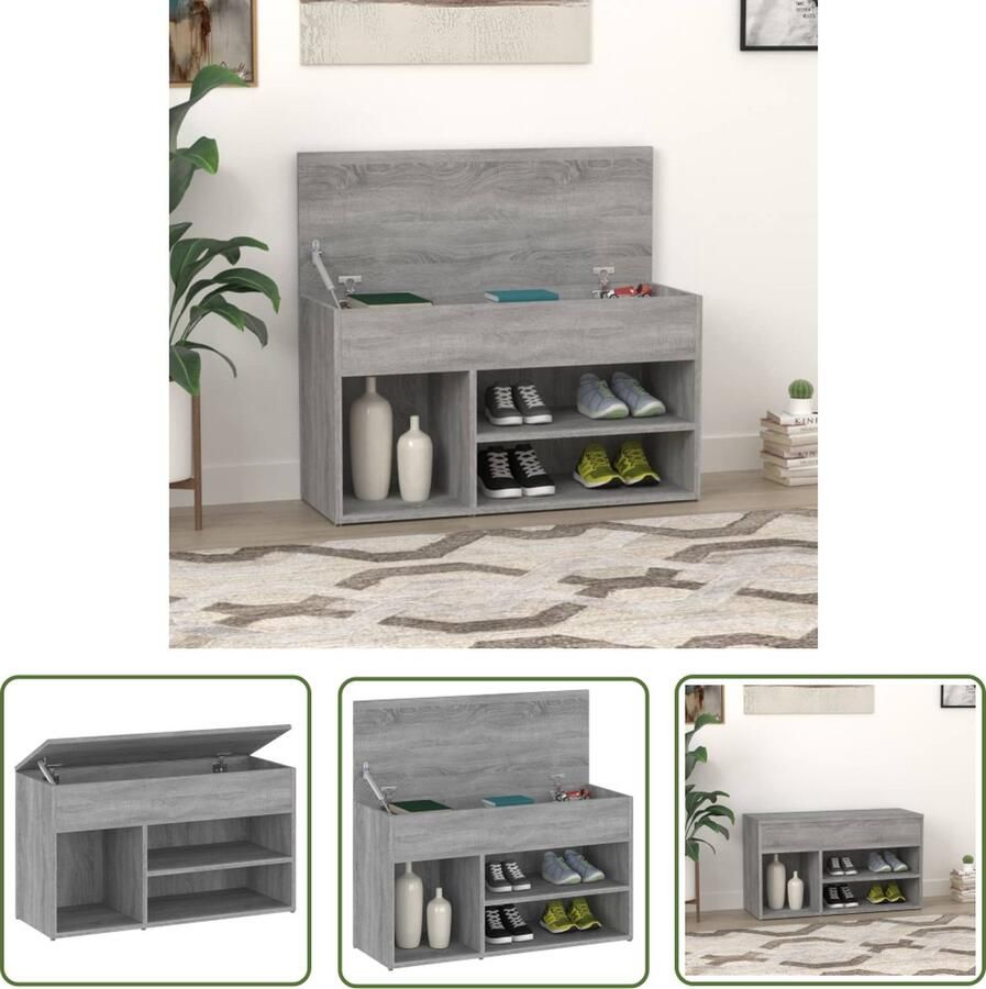 The Living Store Schoenenbank Trendy ontwerp Bewerkt hout 80x30x45 cm Grijs Sonoma Eiken Trendy Schoenenbank Schoenen Kast Houten Schoenenbank Schoenen Opbergbox Bergruimte Schoenen - Foto 2